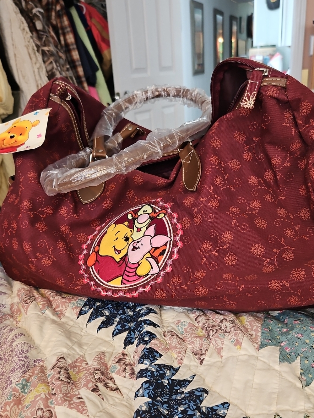 Disney Whinnie The Pooh New Burgandy Dufflebag Diaper Bag